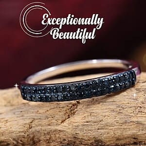 D'Joy Blue Diamond Double Row Band Ring in Blue Rhodium & Platinum Over Sterling Silver 0.25 ctw (Size 6.0)