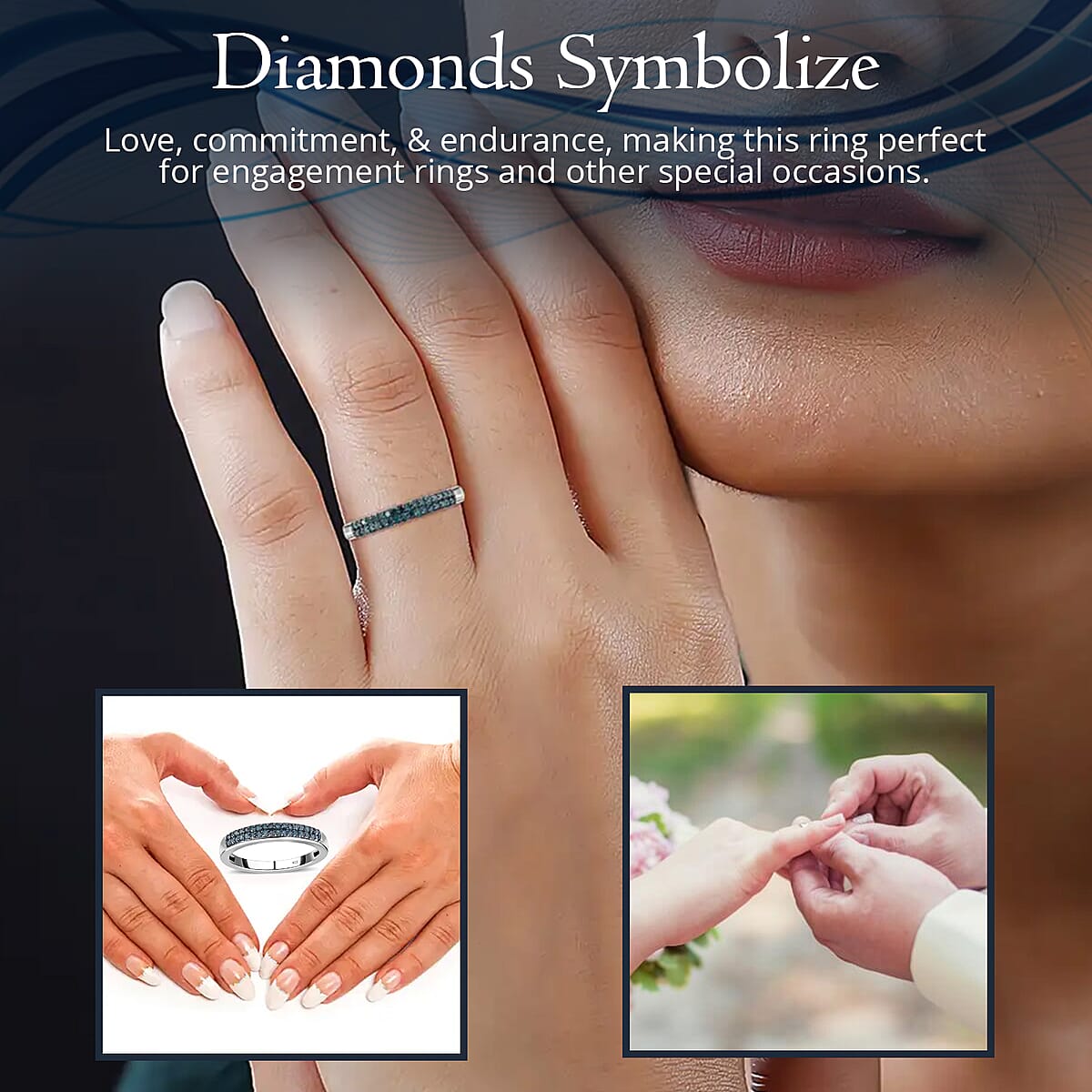 Doorbuster D'Joy Blue Diamond 0.25 ctw Double Row Band Ring in Rhodium Over Sterling Silver (Size 6.0) image number 2