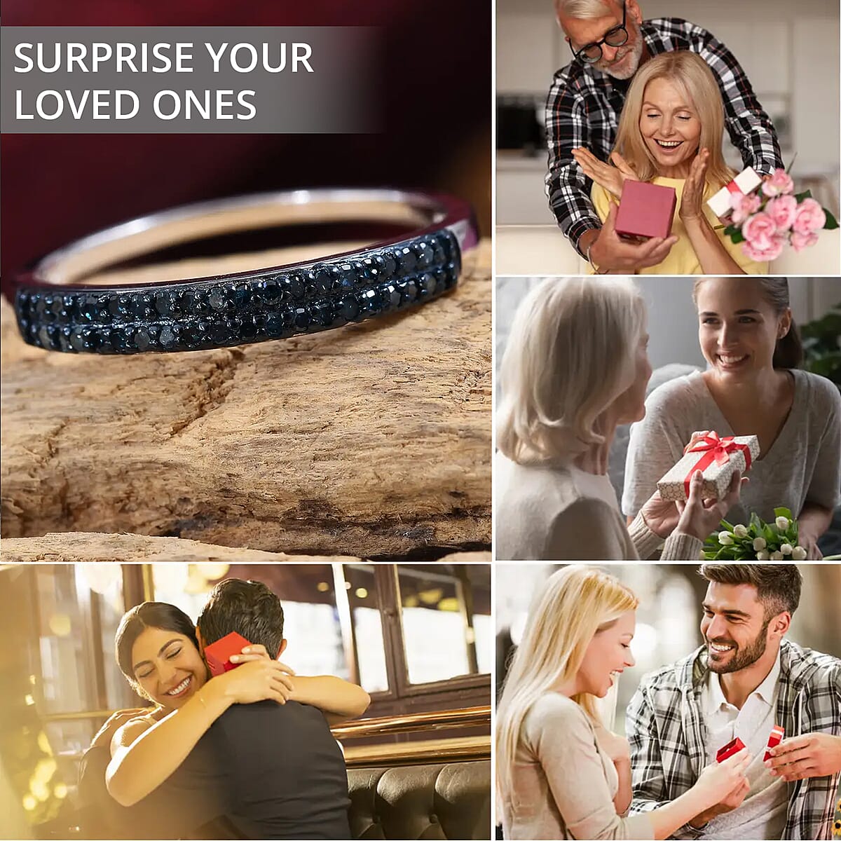 Doorbuster D'Joy Blue Diamond 0.25 ctw Double Row Band Ring in Rhodium Over Sterling Silver (Size 6.0) image number 3