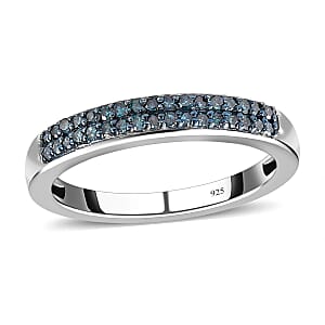 Blue Diamond Band Ring , Double Row Band Ring , Blue Diamond Ring in Blue Rhodium & Platinum Over Sterling Silver , Silver Band Ring , Promise Ring , Wedding Band Ring 0.25 ctw