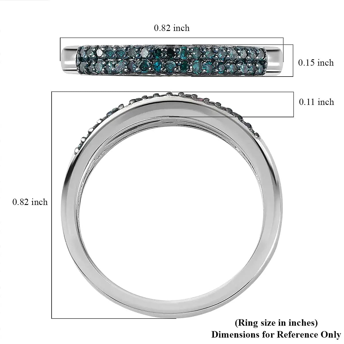 Blue Diamond Band Ring , Double Row Band Ring , Blue Diamond Ring in Blue Rhodium & Platinum Over Sterling Silver , Silver Band Ring , Promise Ring , Wedding Band Ring 0.25 ctw image number 6