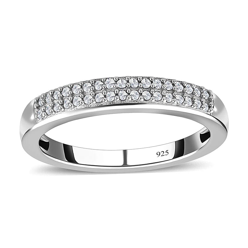 D'Joy Diamond 0.25 ctw Double Row Band Ring in Rhodium Over Sterling Silver (Size 5.0)