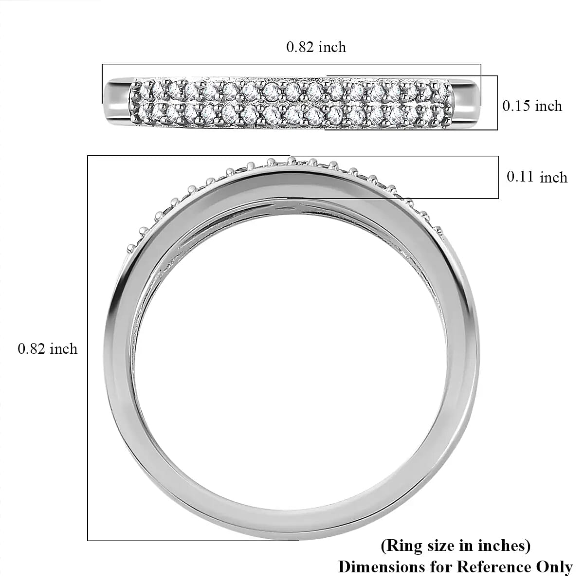 D'Joy Diamond 0.25 ctw Double Row Band Ring in Rhodium Over Sterling Silver (Size 5.0)