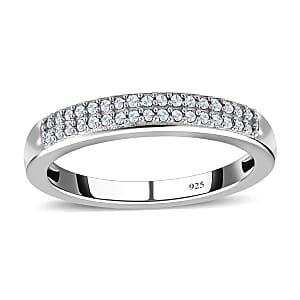 D'Joy Diamond Band Ring, Double Row Band Ring, Diamond Ring in Platinum Over Sterling Silver, Silver Band Ring, Promise Ring, Wedding Band Ring 0.25 ctw