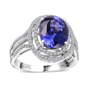 Certified Iliana 18K White Gold AAA Tanzanite and G-H SI Diamond Ring (Size 6.0) 4.30 Grams 3.80 ctw
