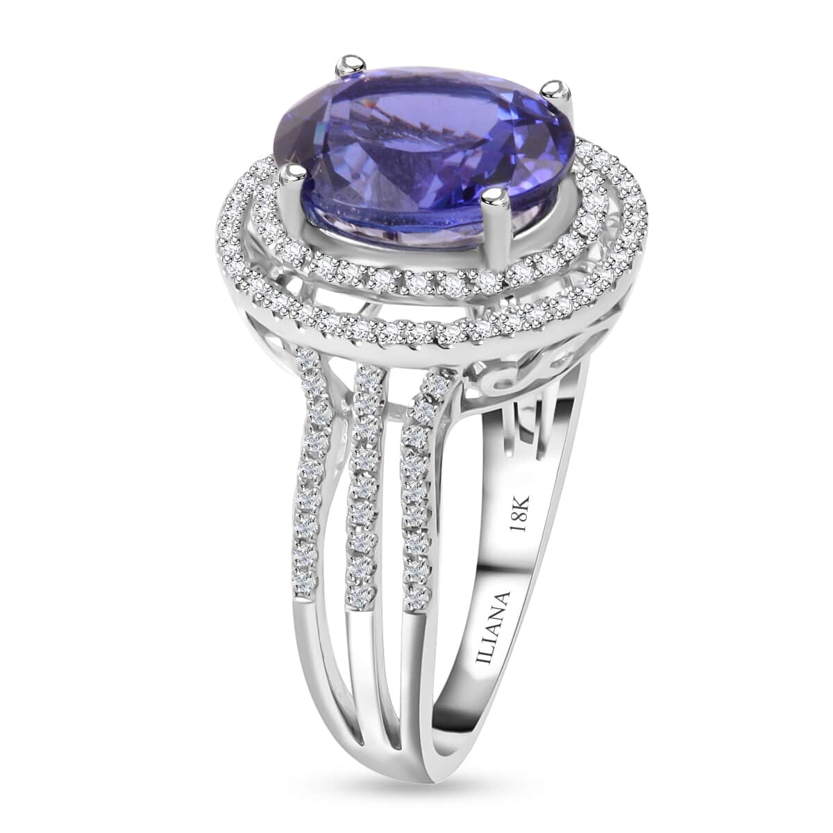 Certified Iliana 18K White Gold AAA Tanzanite and G-H SI Diamond Ring (Size 7.0) 4.30 Grams 3.80 ctw image number 2