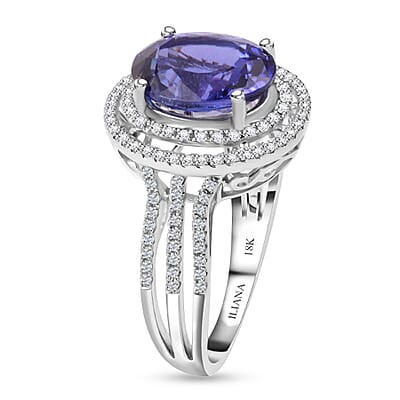 Certified and Appraised Iliana 18K White Gold AAA Tanzanite and G-H SI Diamond Ring (Size 7.0) 4.30 Grams 3.80 ctw