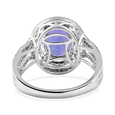 Certified and Appraised Iliana 18K White Gold AAA Tanzanite and G-H SI Diamond Ring (Size 7.0) 4.30 Grams 3.80 ctw