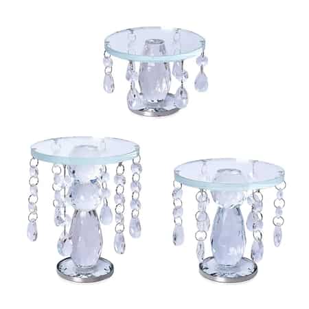 Set of 3 Clear Crystal Drop Charm Pillar Candle Holder, Crystal Pillar Candle Stick Holder, Decorative Crystal Room Decor, Crystal Decorations image number 0