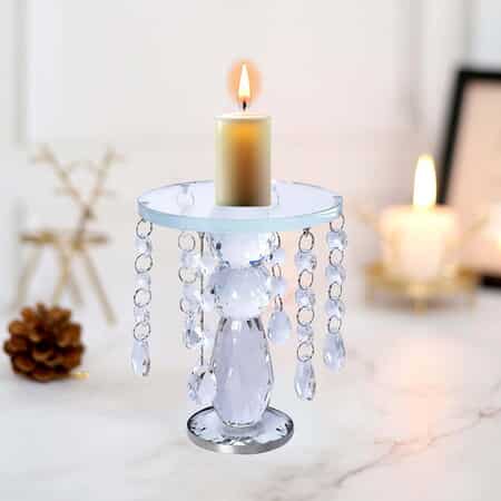 Set of 3 Clear Crystal Drop Charm Pillar Candle Holder, Crystal Pillar Candle Stick Holder, Decorative Crystal Room Decor, Crystal Decorations image number 1