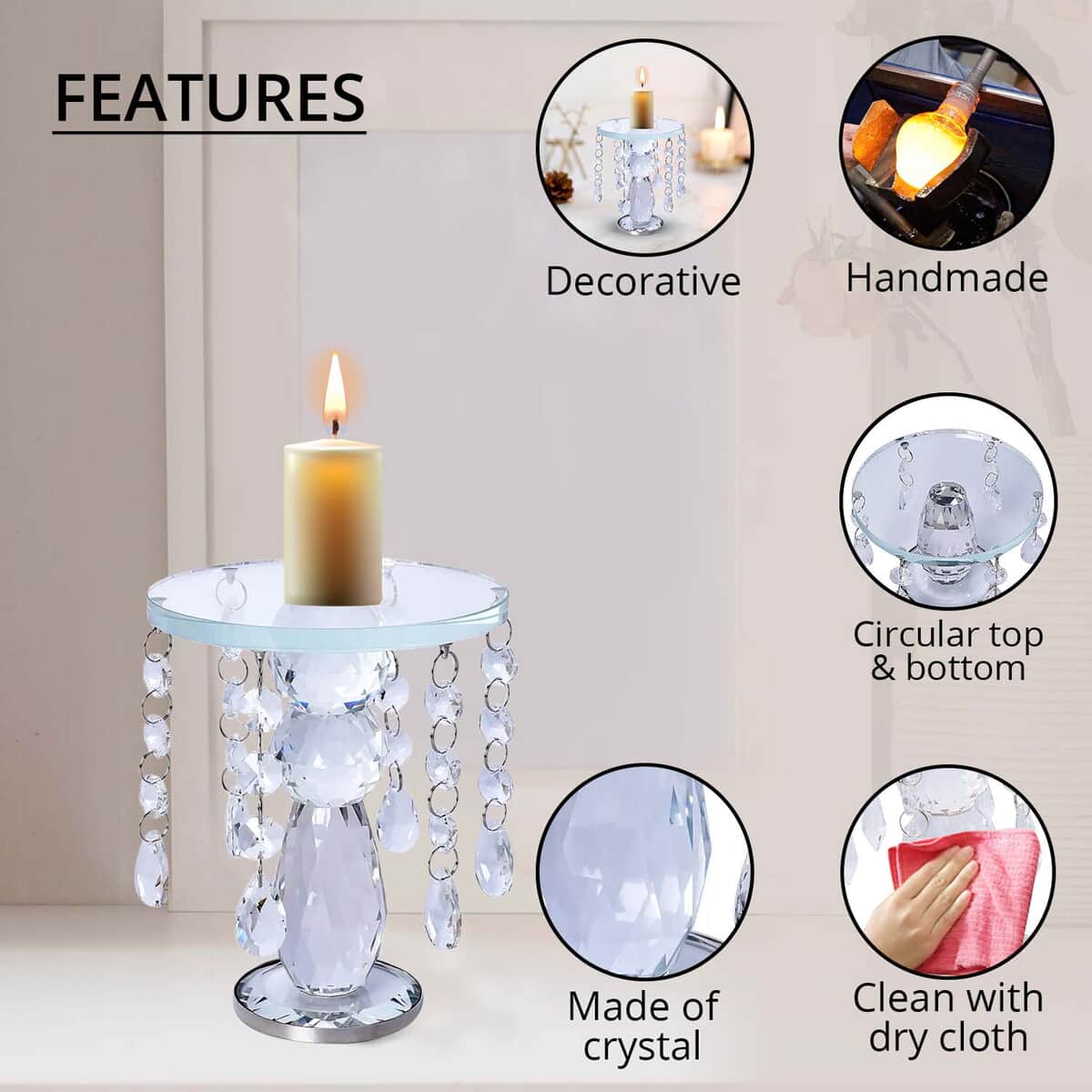 Set of 3 Clear Crystal Drop Charm Pillar Candle Holder, Crystal Pillar Candle Stick Holder, Decorative Crystal Room Decor, Crystal Decorations image number 2