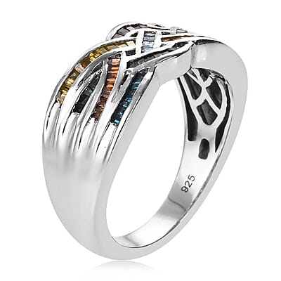 Multi Diamond Ring in Platinum Over Sterling Silver (Size 7.0) 0.50 ctw