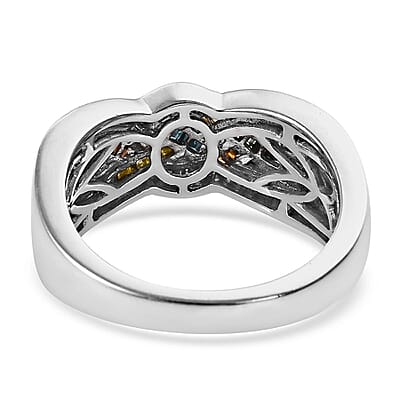 Multi Diamond Ring in Platinum Over Sterling Silver (Size 7.0) 0.50 ctw