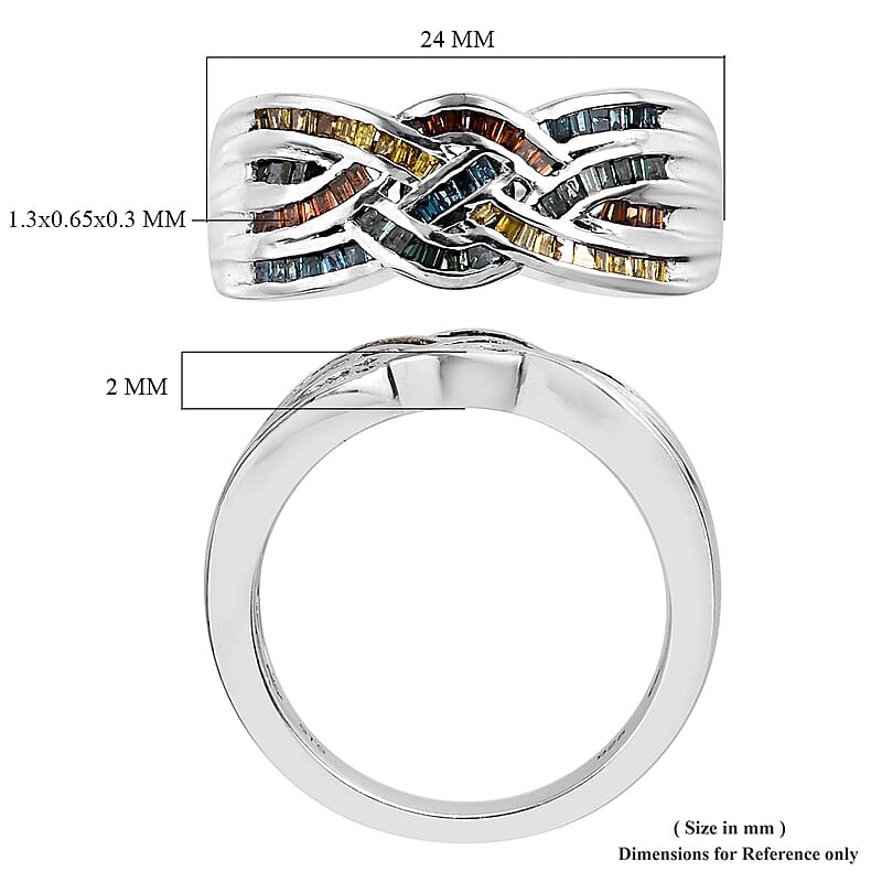 Multi Diamond Ring in Platinum Over Sterling Silver (Size 7.0) 0.50 ctw