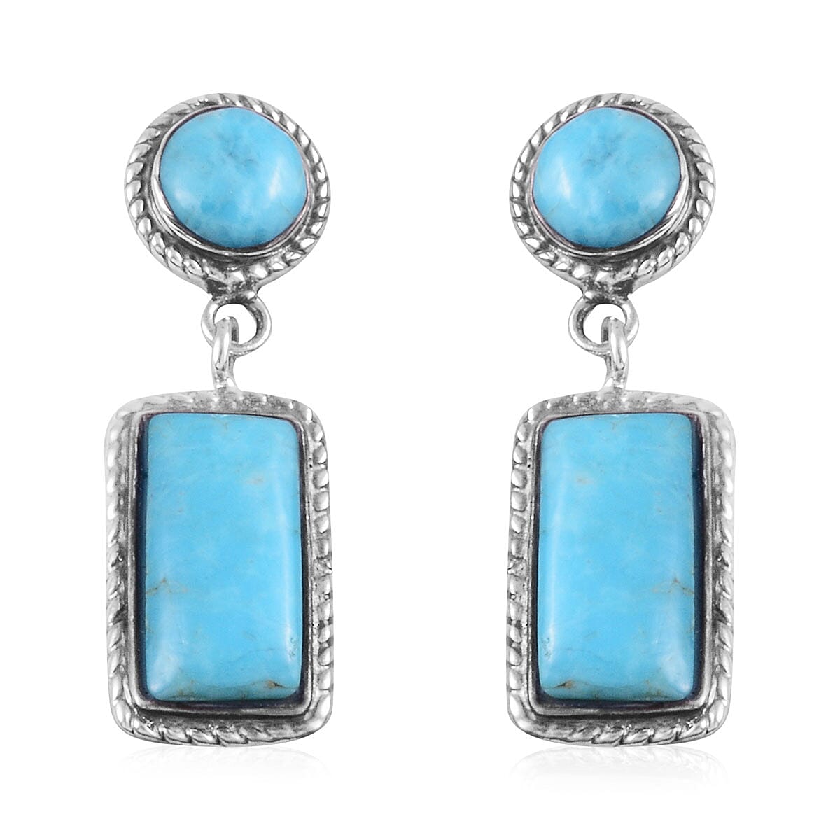 Santa Fe Style Kingman Turquoise Earrings in Sterling Silver 3.00 ctw