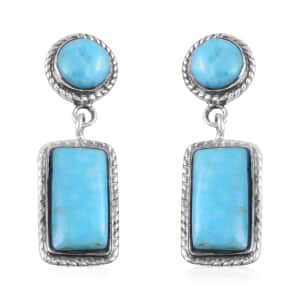 Santa Fe Style Kingman Turquoise Earrings in Sterling Silver 3.00 ctw