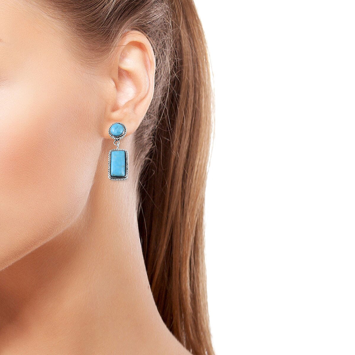Santa Fe Style Kingman Turquoise Earrings in Sterling Silver 3.00 ctw