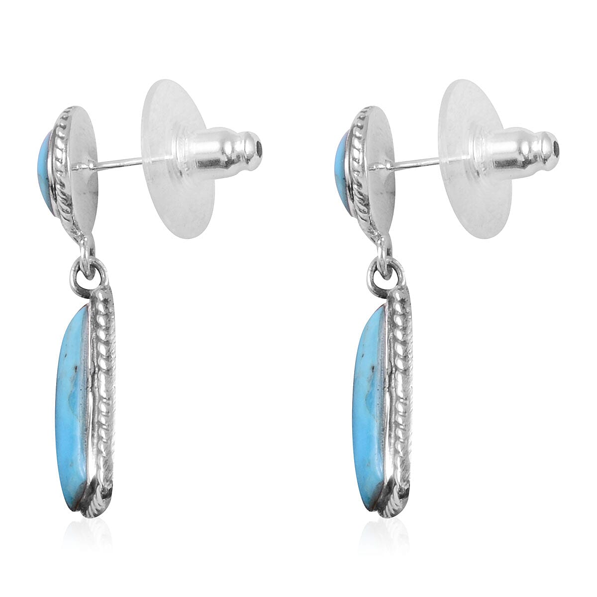 Santa Fe Style Kingman Turquoise Earrings in Sterling Silver 3.00 ctw