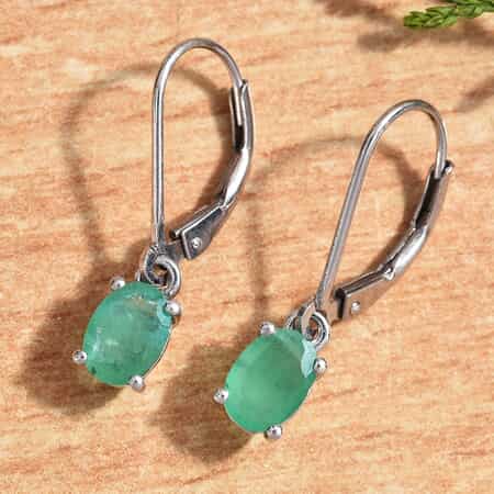 Socoto Emerald Lever Back Earrings in Platinum Over Sterling Silver 1.40 ctw image number 1