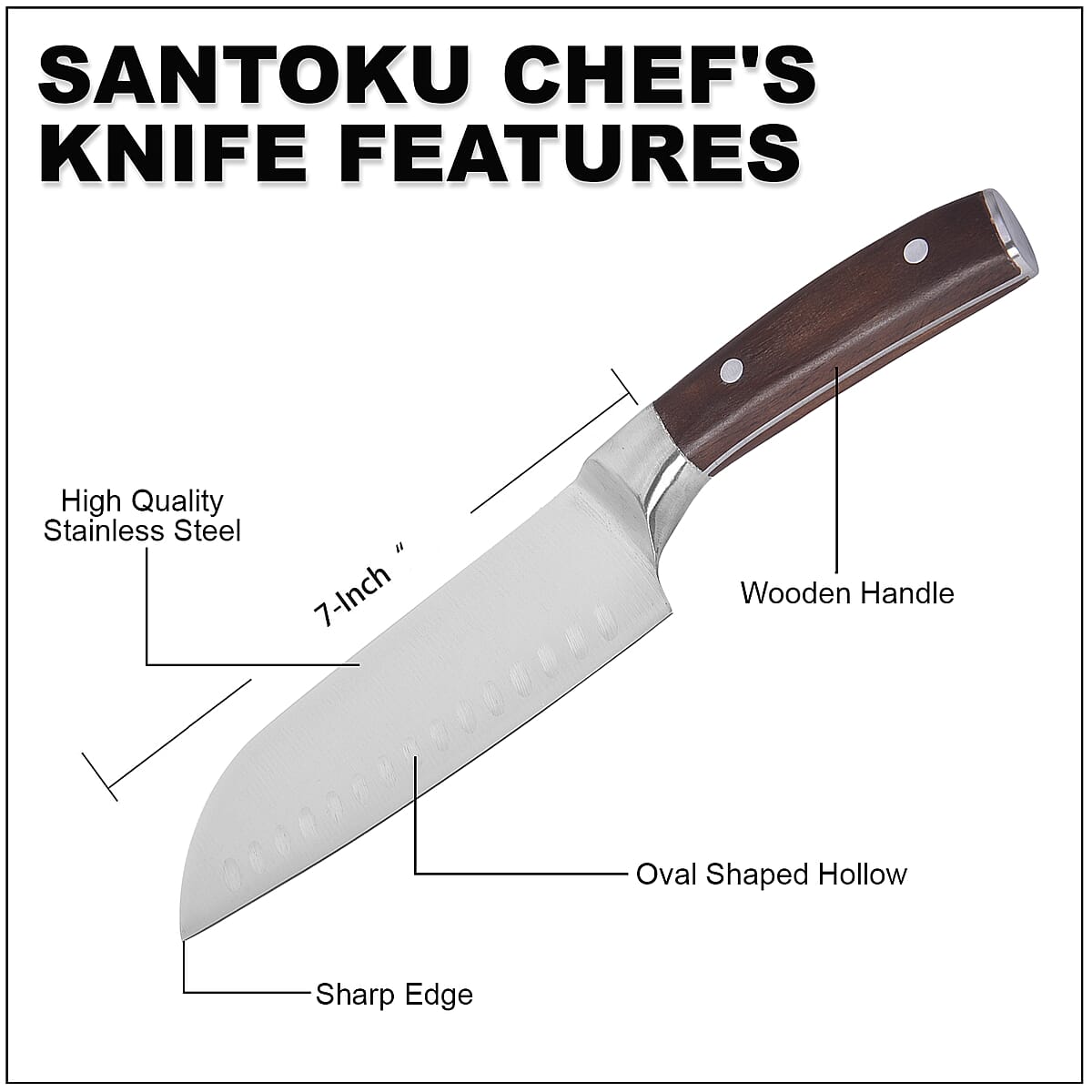 HOMESMART Santoku Chef's Knife in Stainless Steel with Coffee Wooden Handle (7) image number 2