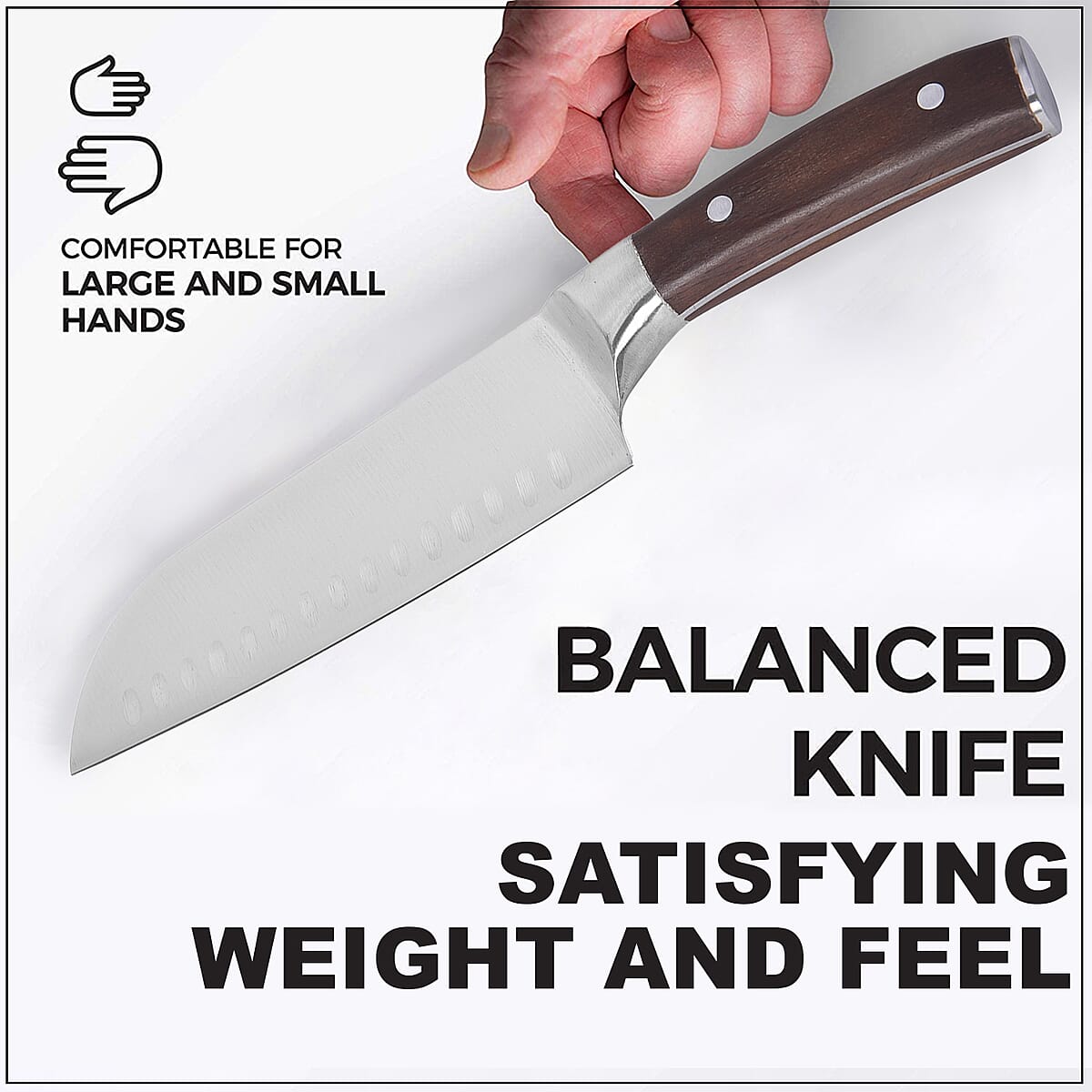 HOMESMART Santoku Chef's Knife in Stainless Steel with Coffee Wooden Handle (7) image number 3
