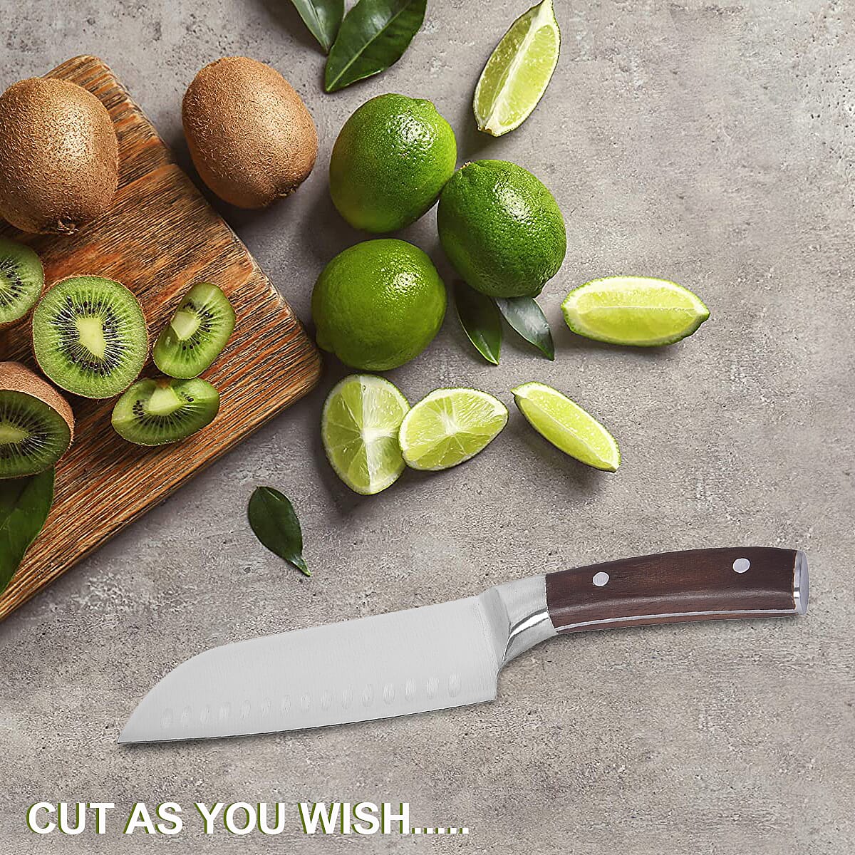 HOMESMART Santoku Chef's Knife in Stainless Steel with Coffee Wooden Handle | Stainless Steel Knife | Wooden Knife | Kitchen Knife