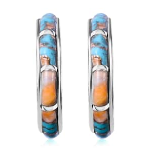 Santa Fe Style Turquoise J-Hoop Earrings for Women in Sterling Silver, Boho Western Jewelry