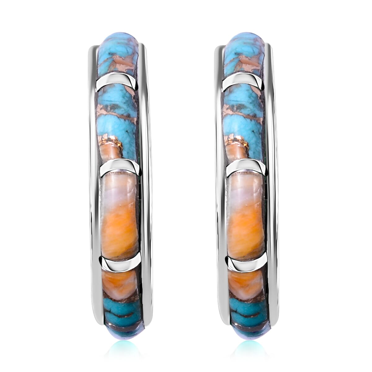 Santa Fe Style Turquoise J-Hoop Earrings for Women in Sterling Silver, Boho Western Jewelry image number 0