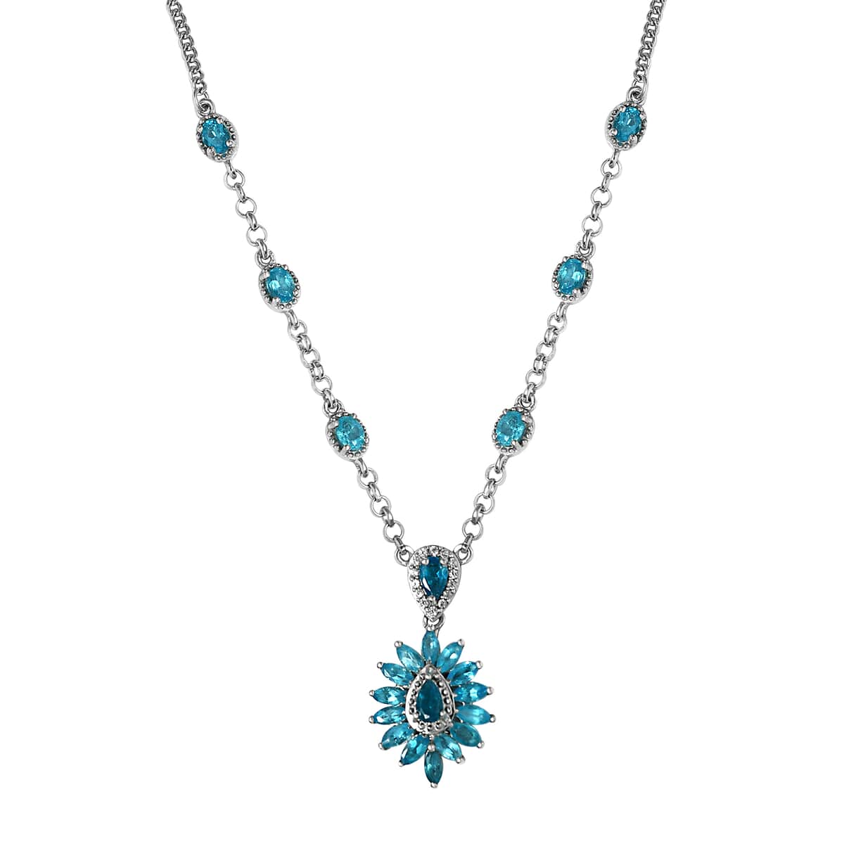 Malgache Neon Apatite and Natural White Zircon Necklace 18 Inches in Platinum Over Sterling Silver 3.10 ctw image number 0
