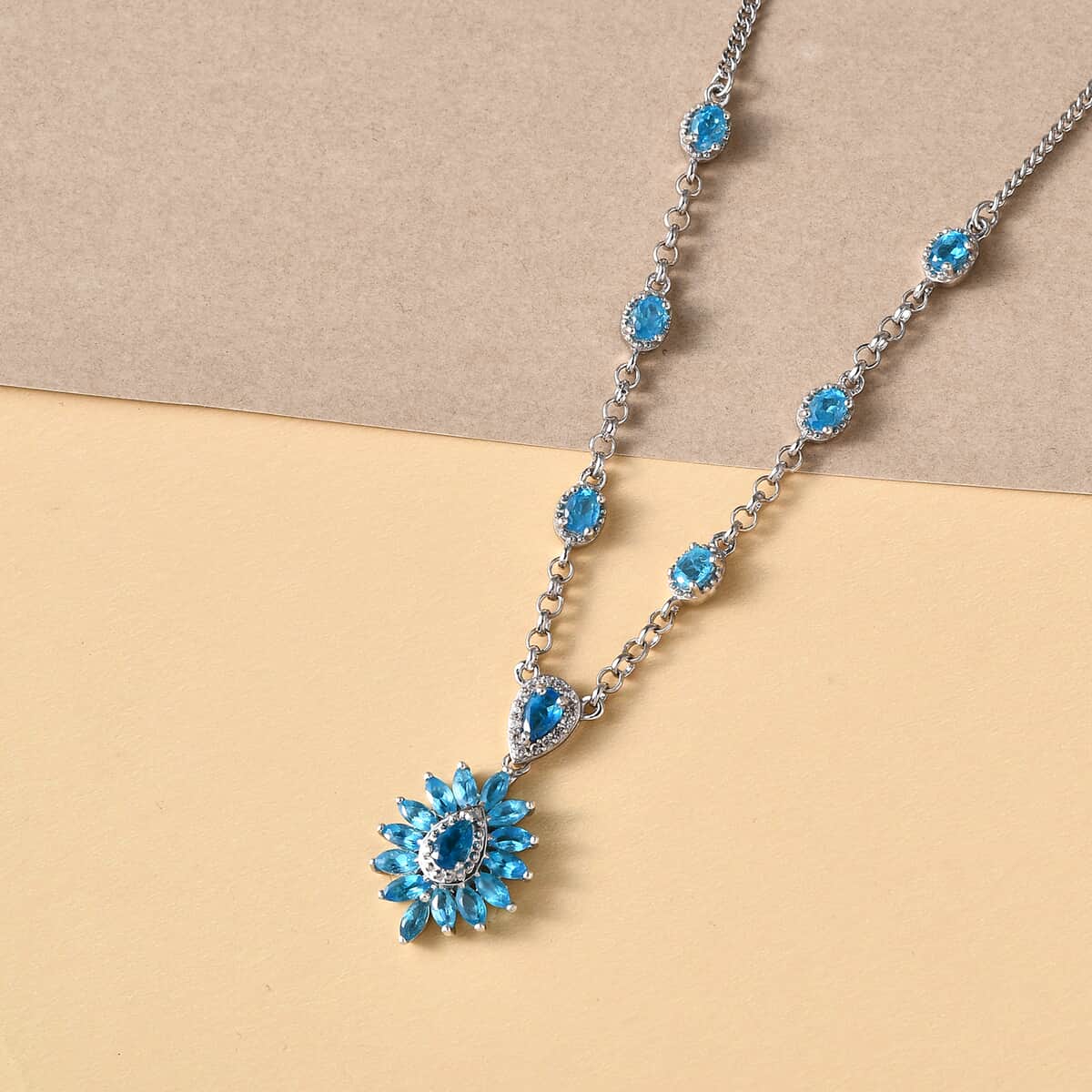 Malgache Neon Apatite and Natural White Zircon Necklace 18 Inches in Platinum Over Sterling Silver 3.10 ctw image number 1