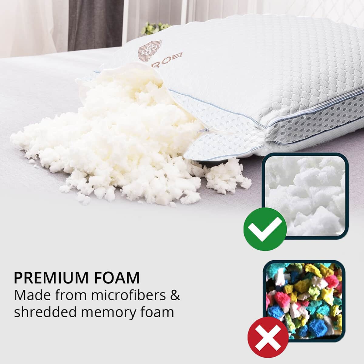 Homesmart Premium Adjustable Hypoallergenic Shredded Memory Foam CertiPUR Pillow with Copper Cover (Standard, Microfiber) image number 2