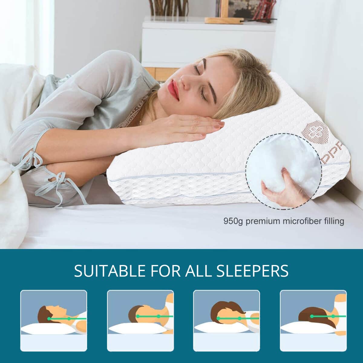 Homesmart Premium Adjustable Hypoallergenic Shredded Memory Foam CertiPUR Pillow with Copper Cover (Standard, Microfiber) image number 3