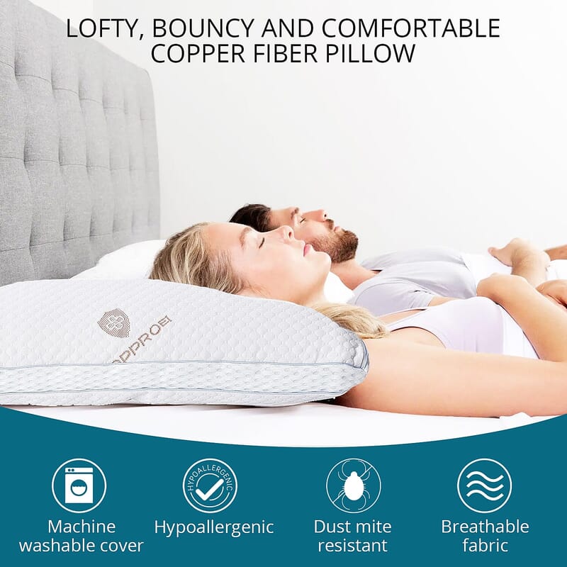 Homesmart Premium Adjustable Hypoallergenic Shredded Memory Foam CertiPUR Pillow with Copper Cover (Queen, Microfiber)