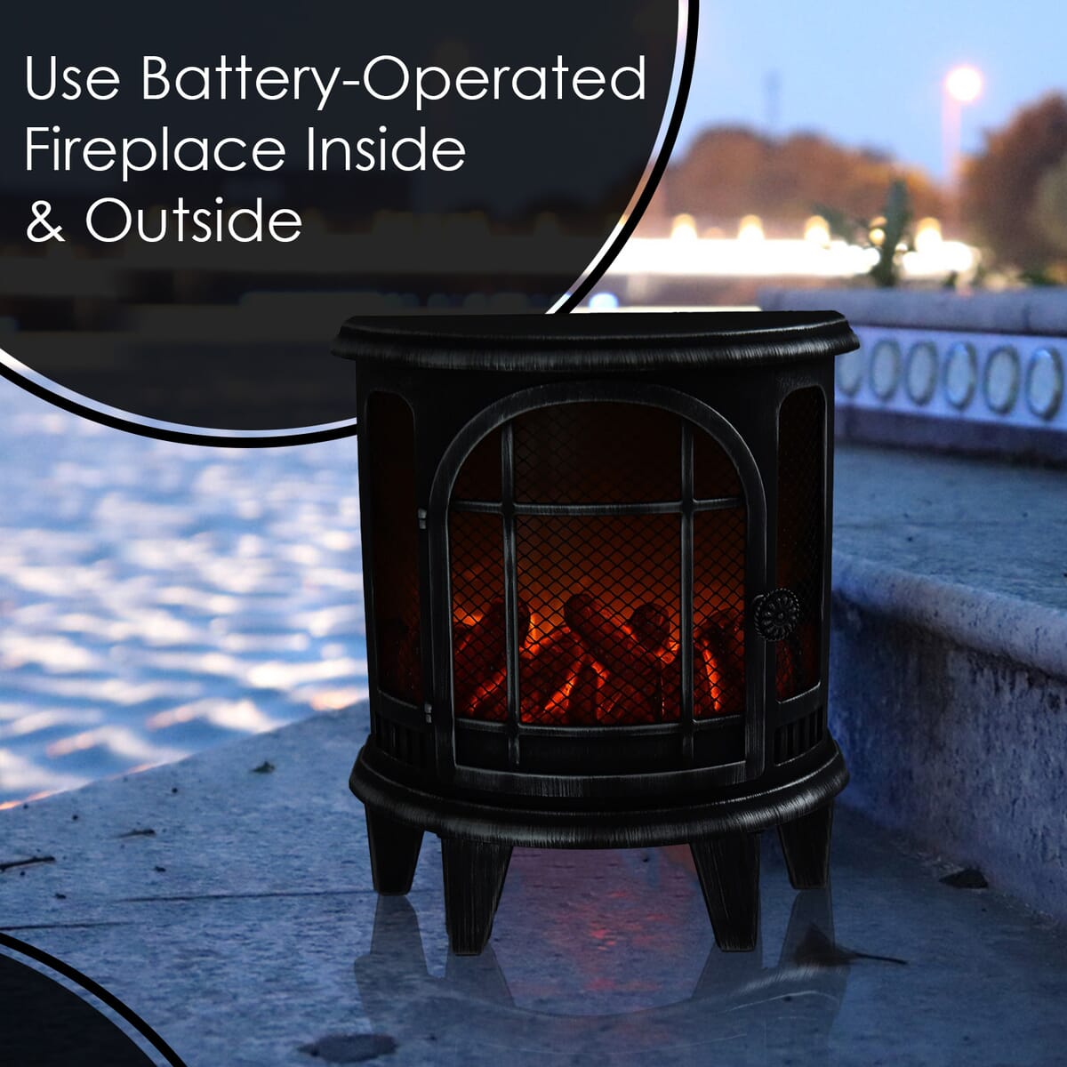 Antique Silver LED Plastic Fireplace Lantern (Cx3 Batteries Not Included) image number 1
