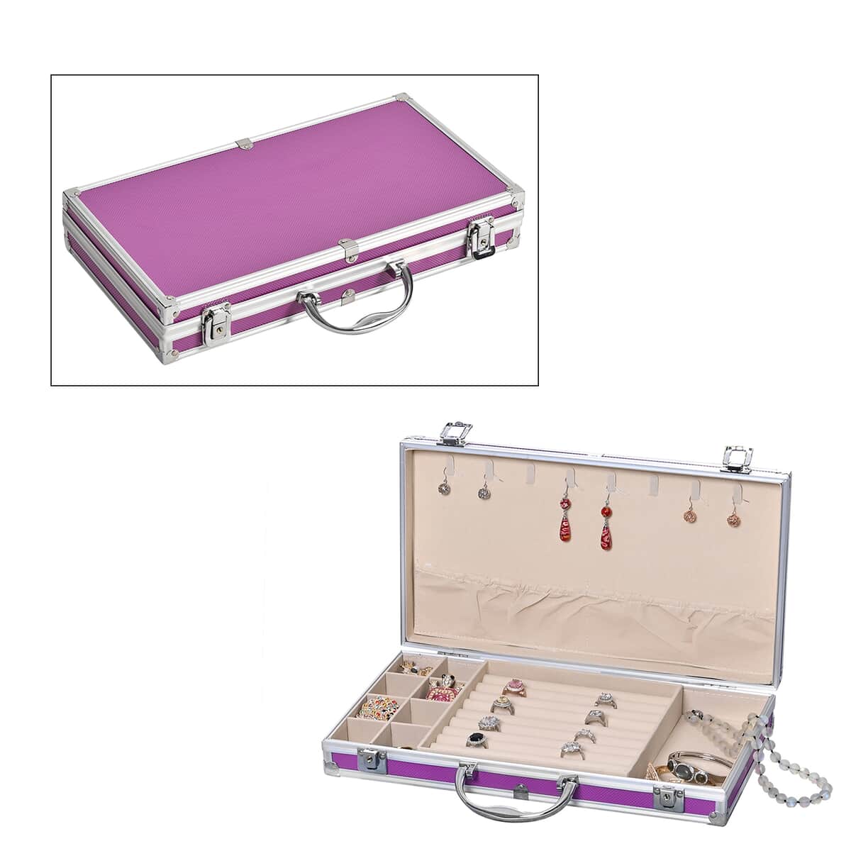 Purple Aluminum Briefcase Style Jewelry Organizer with Anti Tarnish Protection Interior image number 0