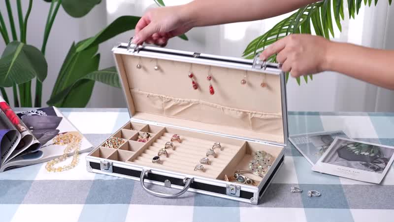 Purple Aluminum Briefcase Style Jewelry Organizer with Anti Tarnish Protection Interior
