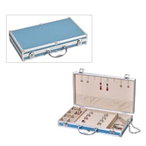 Sky Blue Aluminum Briefcase Style Jewelry Organizer with Anti Tarnish Protection Interior