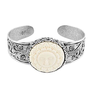 Bali Goddess Carved Bone Cuff Bracelet in Sterling Silver (7.50 In)