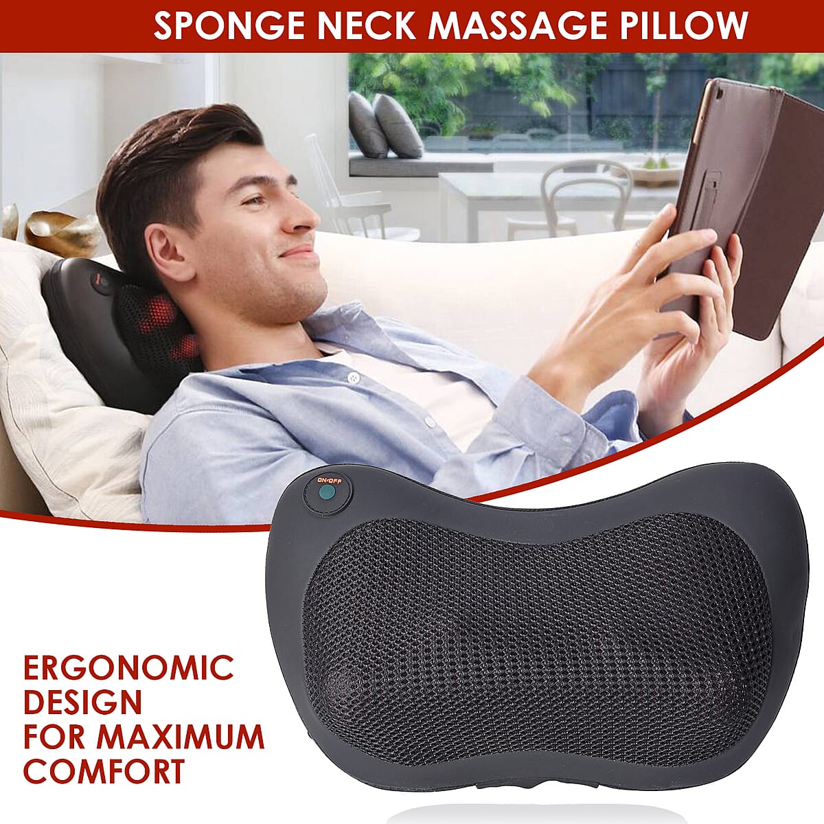 Black Faux Leather, Sponge Neck Massage Pillow image number 1