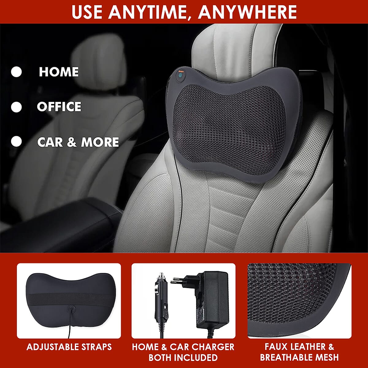 Black Faux Leather, Sponge Neck Massage Pillow image number 2