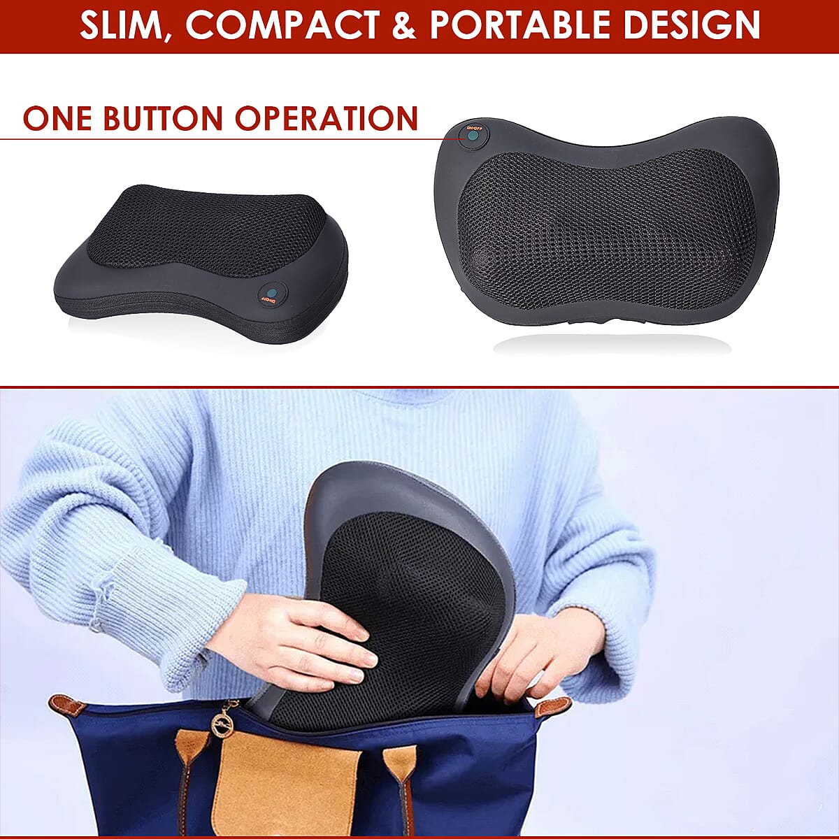 Black Faux Leather, Sponge Neck Massage Pillow image number 3