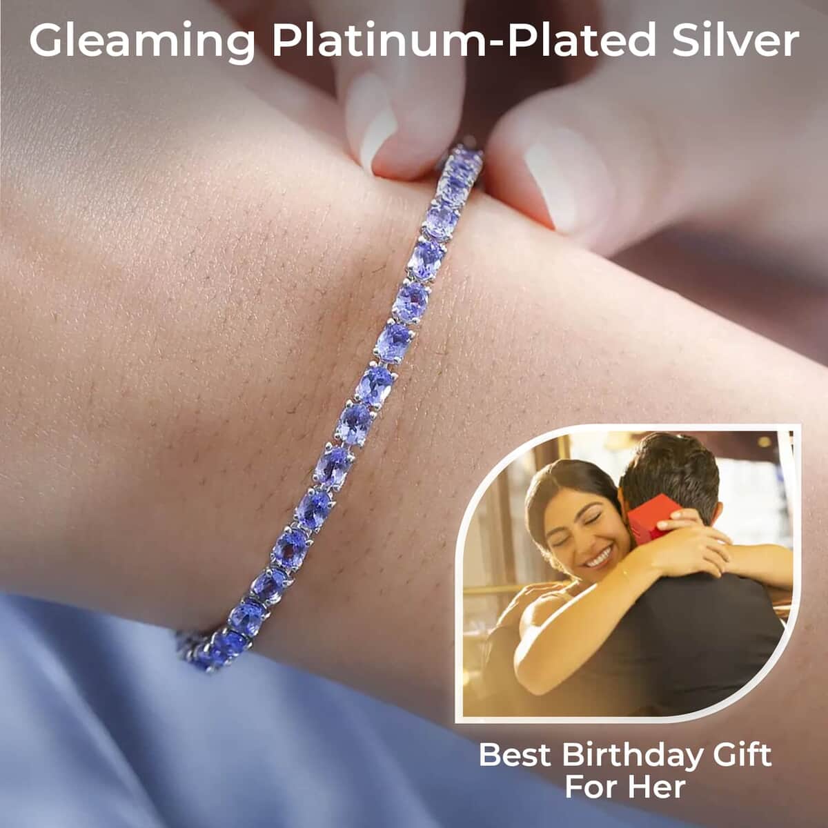 Tanzanite 7.20 ctw Tennis Bracelet, Platinum Over Sterling Silver Bracelet, Tanzanite Jewelry, Gifts For Her (6.50 In) image number 2