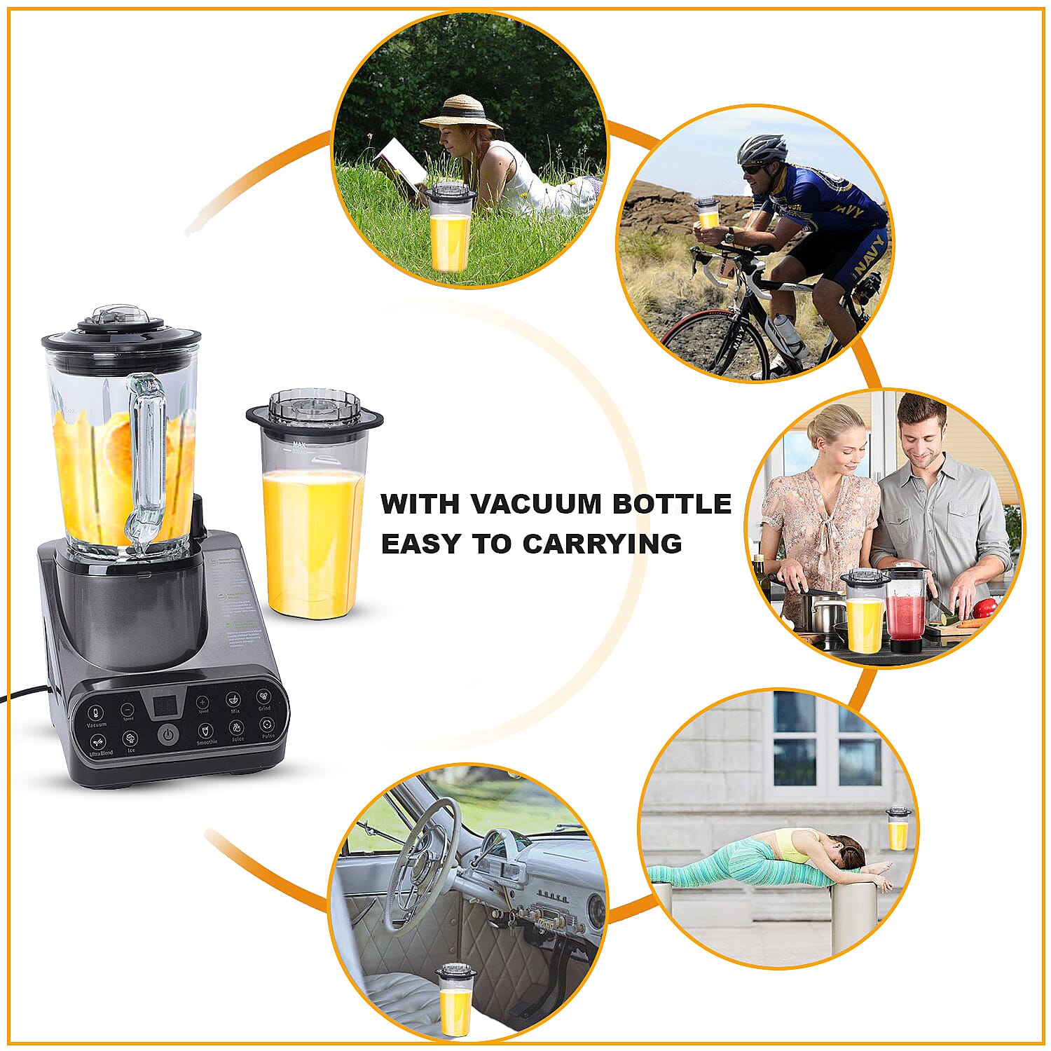 High Speed 6 Blade Multifunction Vacuum Blender 1.5L (25000RPM & 800W) with 800ml Vacuum Bottle- Gray