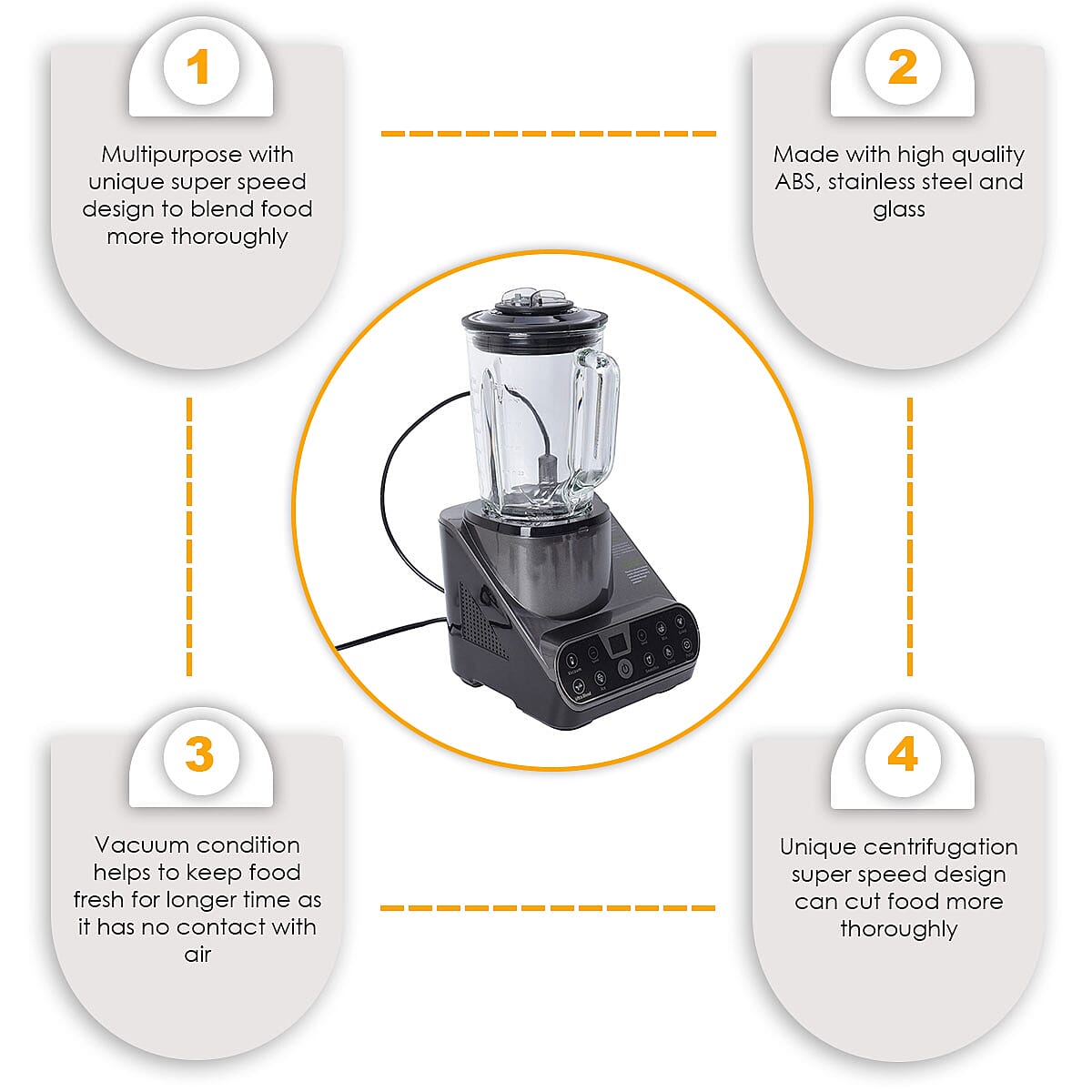 High Speed 6 Blade Multifunction Vacuum Blender 1.5L (25000RPM & 800W) with 800ml Vacuum Bottle- Gray