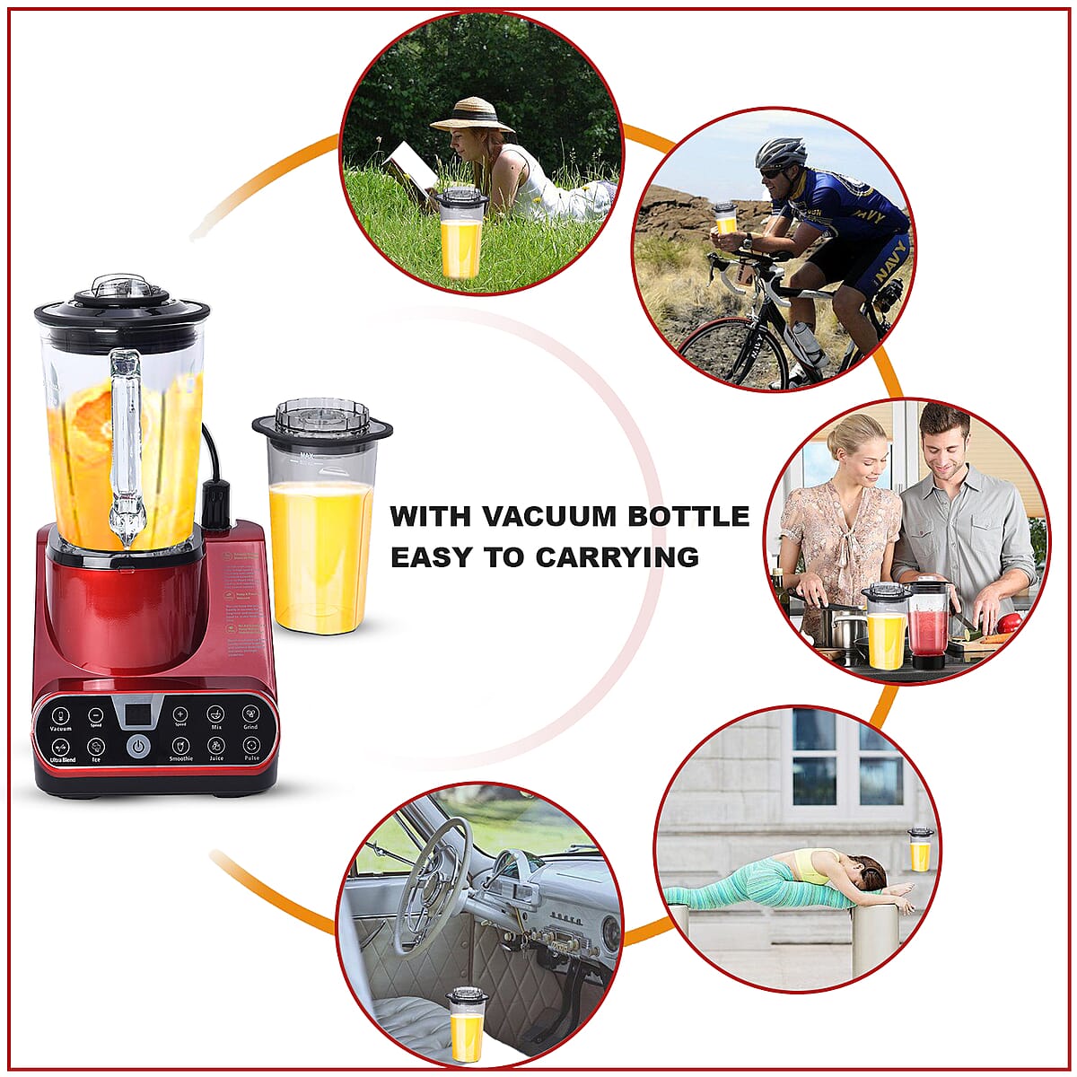 High Speed 6 Blade Multifunction Vacuum Blender 1.5L (25000RPM & 800W) with 800ml Vacuum Bottle- Red image number 3