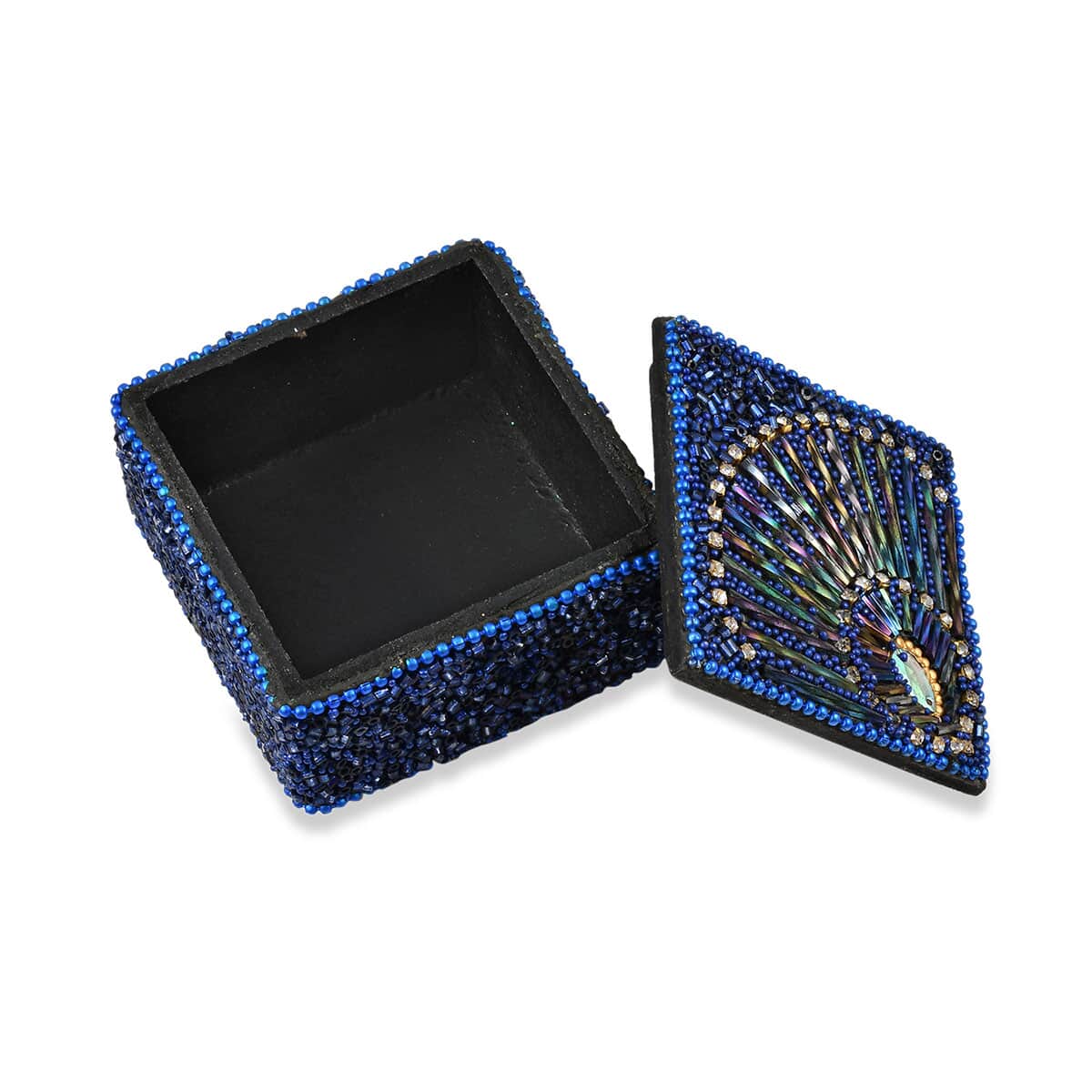 Set of 4 Handcrafted Wooden, Beaded Square Jewelry Box image number 2