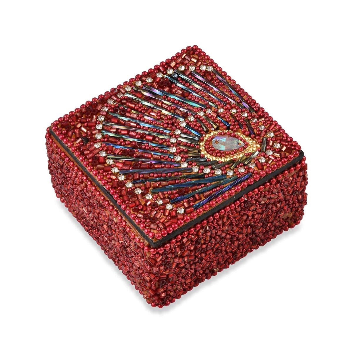 Set of 4 Handcrafted Wooden, Beaded Square Jewelry Box image number 3