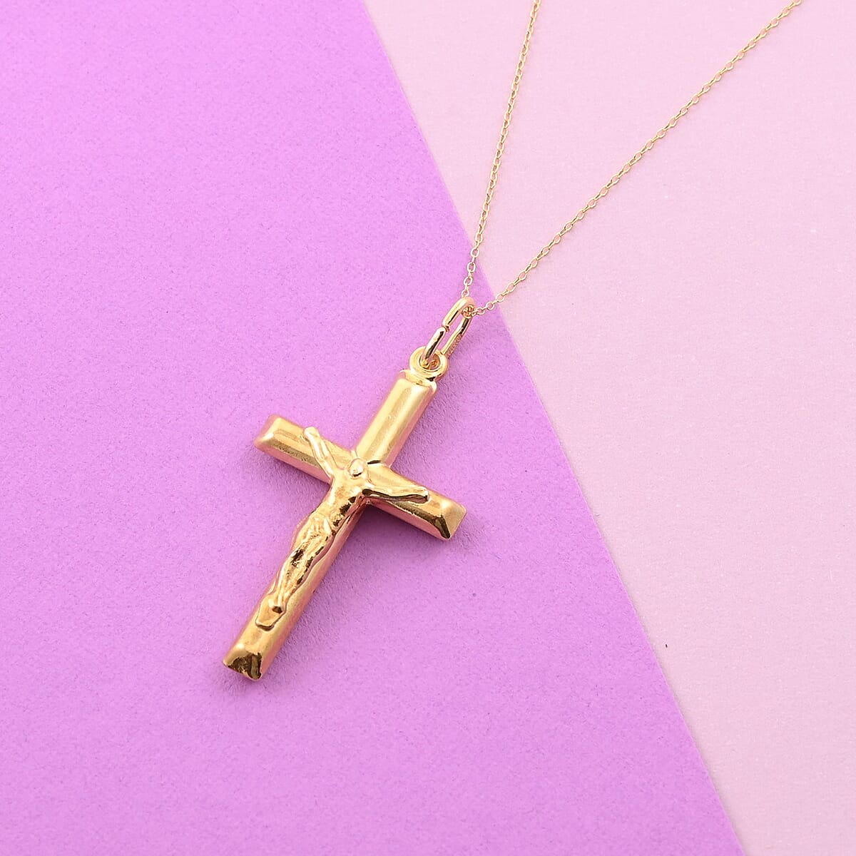 14K Yellow Gold Over Sterling Silver Crucifix Pendant Necklace 18 Inches 3.5 Grams image number 1