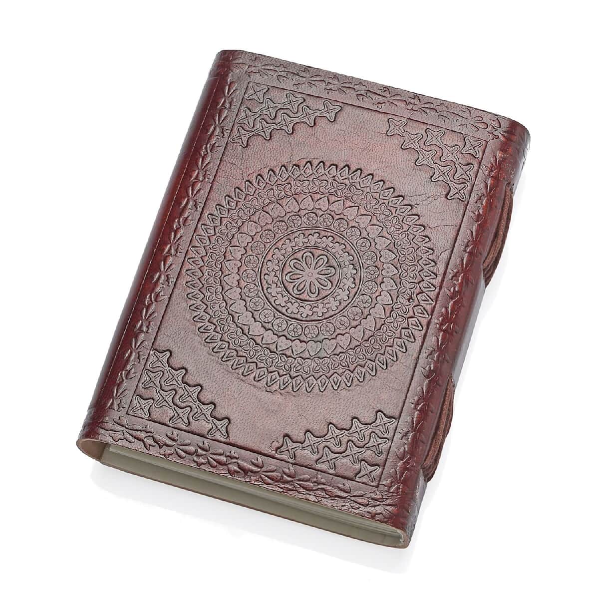 Handcrafted Mandala Embossed 100% Genuine Leather Journal with Wooden Pen image number 3