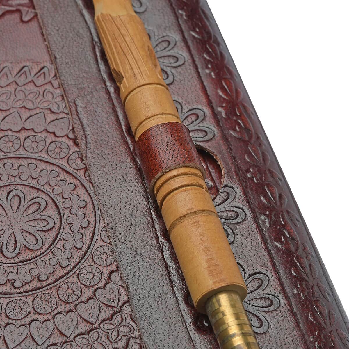 Handcrafted Mandala Embossed 100% Genuine Leather Journal with Wooden Pen image number 5